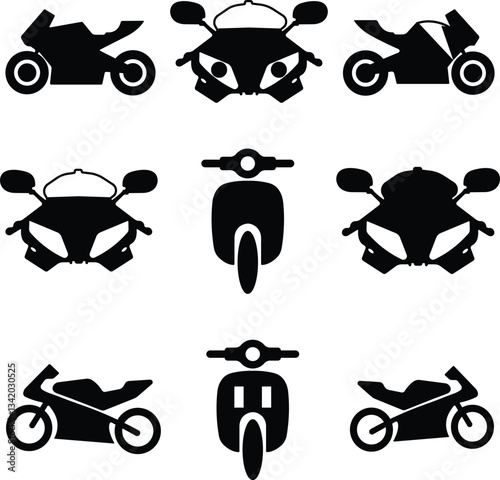 motorcycle and motorbike icon in flat set isolated on transparent background