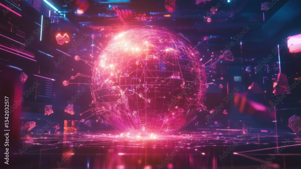Global network data sphere, futuristic city, vibrant lights, digital Global network data sphere, futuristic city, vibrant lights, digital