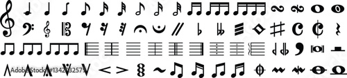 Music notes icon in flat style set. Musical key signs. isolated on transparent background.