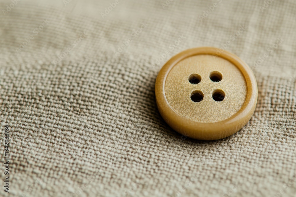 A close up of a round beige button on fabric A close up of a round beige button on fabric