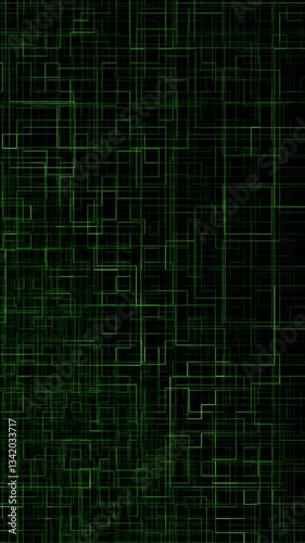 An abstract digital design consisting of intersecting green lines, reminiscent of a network of interconnected circuits or data flow.