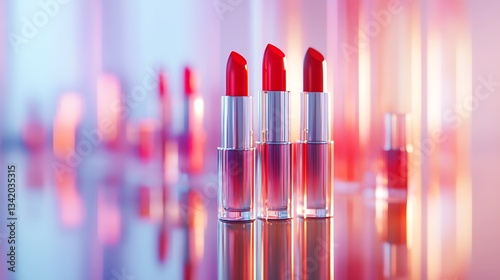 Row of lipsticks with a blurred pink studio backdrop
