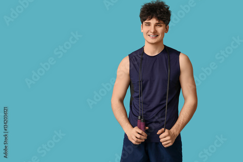 Sporty guy with jumping rop...