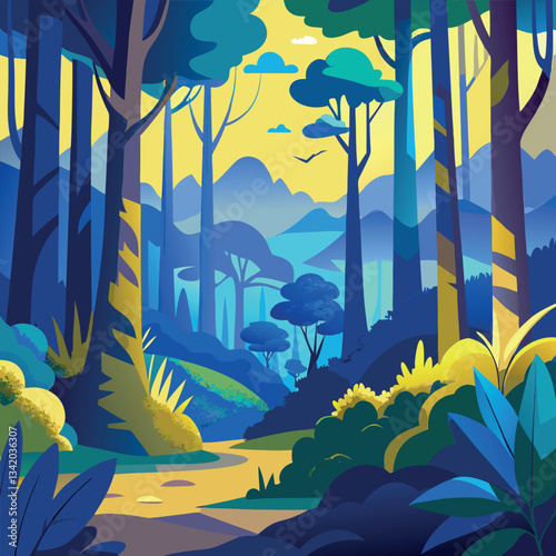 Bosque dense anima do color Azul y Amarillo 