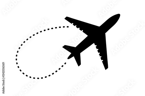 Airplane Flight Path Icon Travel Route, Destination, Tourism, Aviation, Transportation, and International Journey Symbol