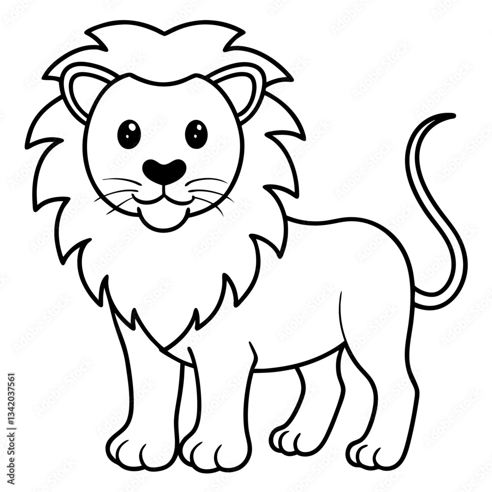 Cartoon Lion Cute Animal with Mane Outline for Kids Coloring Book and Educational Material Design Cartoon Lion Cute Animal with Mane Outline for Kids Coloring Book and Educational Material Design