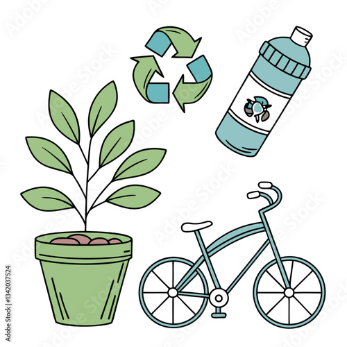 Eco friendly sustainable lifestyle icons.