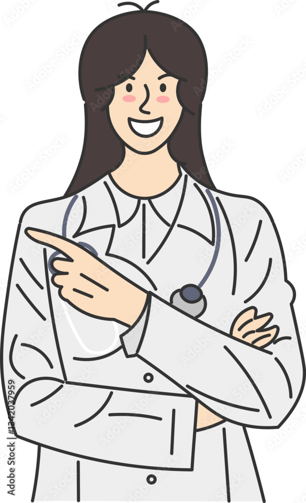 Smiling Doctor Pointing with Confidence and Professionalism Smiling Doctor Pointing with Confidence and Professionalism