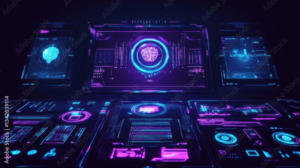 Obraz premium Neural AI Interface Controlling Futuristic Smart Device