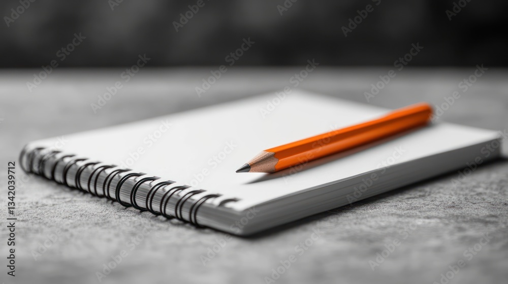 Orange Pencil on Spiral Notebook, A Still Life of Creativity Orange Pencil on Spiral Notebook, A Still Life of Creativity