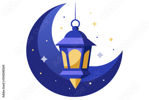 Crescent Moon and Ramadan Lantern for Islamic Celebration Background, Decoration, and Greetings
