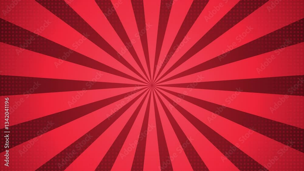 Red radial lines radiating from center with halftone dot pattern background design element 100