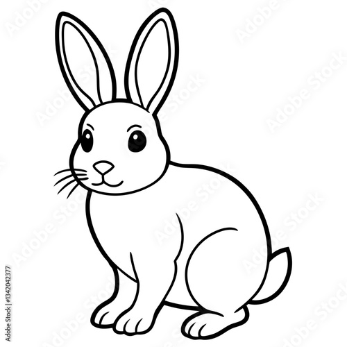 Cute Cartoon Rabbit Outline, Perfect for Coloring Books and Easter Themed Projects, Isolated on White