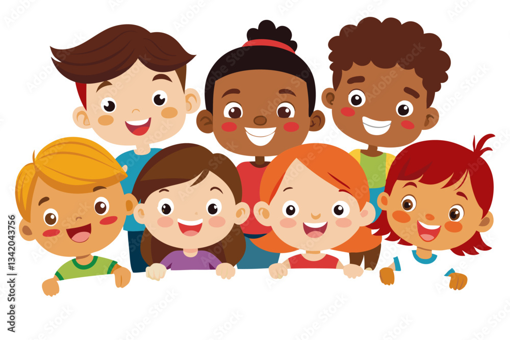 Diverse Cartoon Children Holding a Blank White Sign, Smiling, Education, School, Unity, Friendship, MultiEthnic Diverse Cartoon Children Holding a Blank White Sign, Smiling, Education, School, Unity, Friendship, MultiEthnic