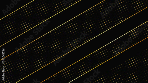 Dark background with golden lines and glittering dots