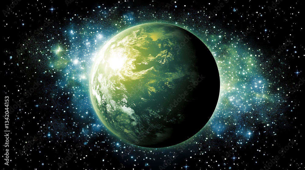 Fototapeta premium A vibrant planet surrounded by a starry cosmic background