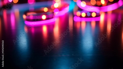Abstract Neon Light Loops Glowing In Blue And Pink With Bright Bokeh Effect