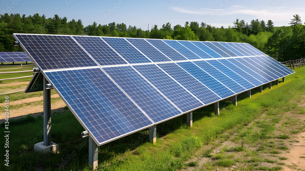 Sustainable Energy, Solar Panels harnessing sunlight in rural landscape for a brighter, greener future with focus on environmental responsibility Sustainable Energy, Solar Panels harnessing sunlight in rural landscape for a brighter, greener future with focus on environmental responsibility