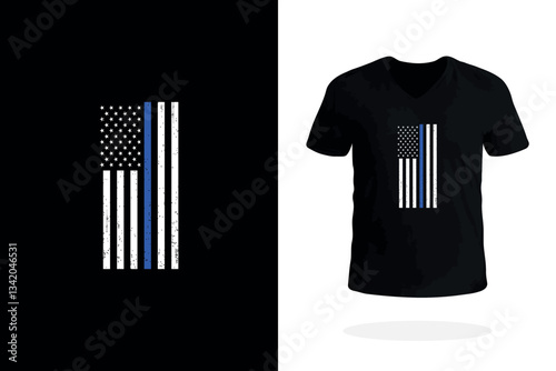 Thin Blue Line Distressed USA Flag T-Shirt Design