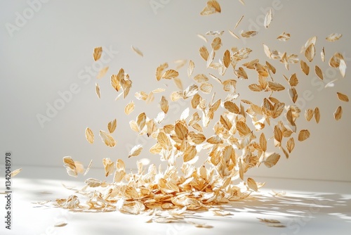 Floating oat flakes create an elegant pattern before settling down photo