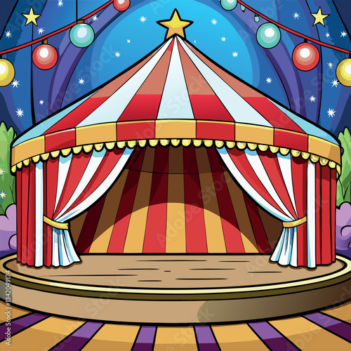 Magical empty circus stage with glowing lights.