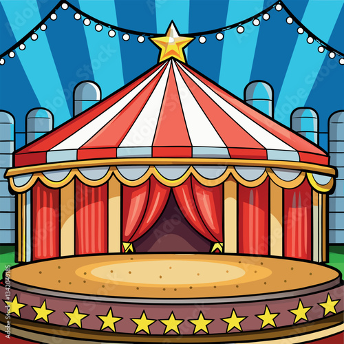 Magical empty circus stage with glowing lights.