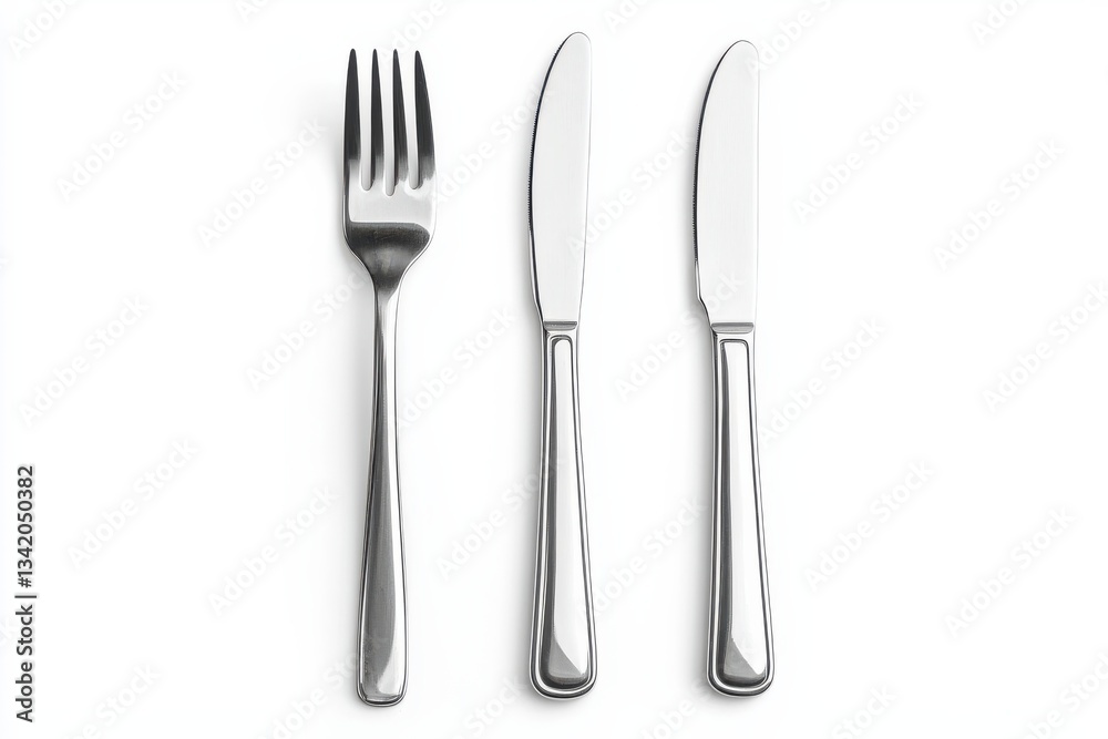 Front and back view of stainless steel fork and knife set Front and back view of stainless steel fork and knife set