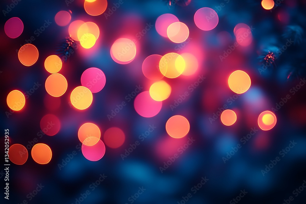 Abstract Bokeh Lights Background Warm Pink, Orange & Blue Circles