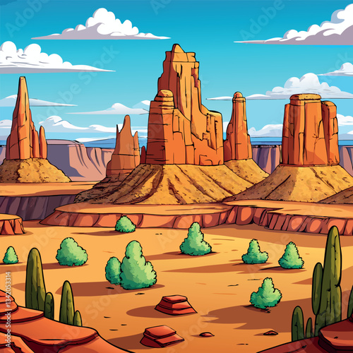 Monument valley desert landscape with rocks.