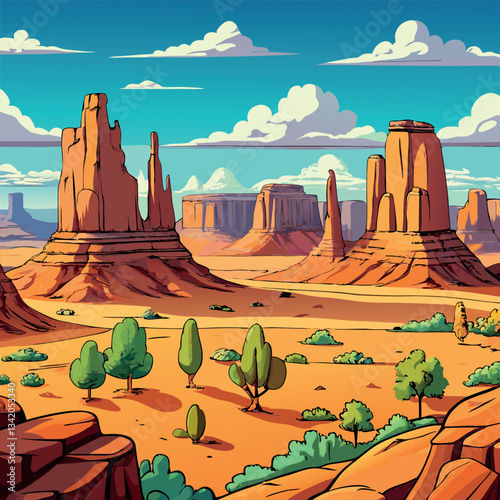 Monument valley desert landscape with rocks.