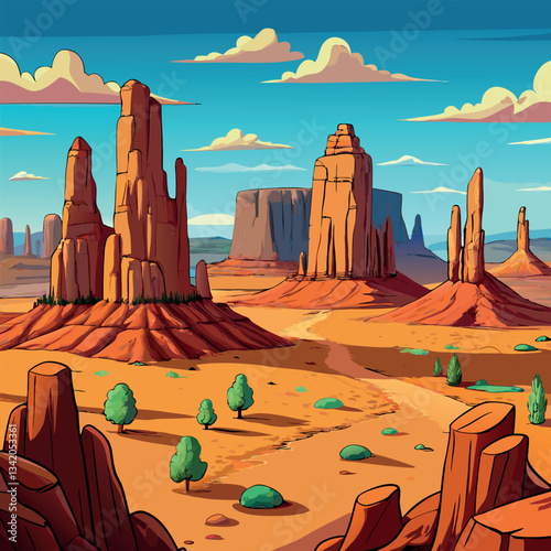 Monument valley desert landscape with rocks.