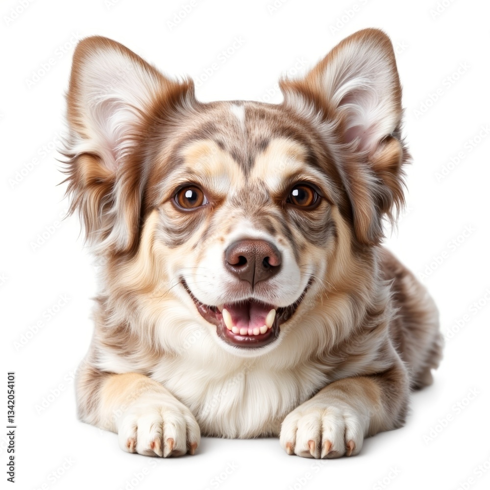 Obraz premium Smiling dog looking at the camera on a white background