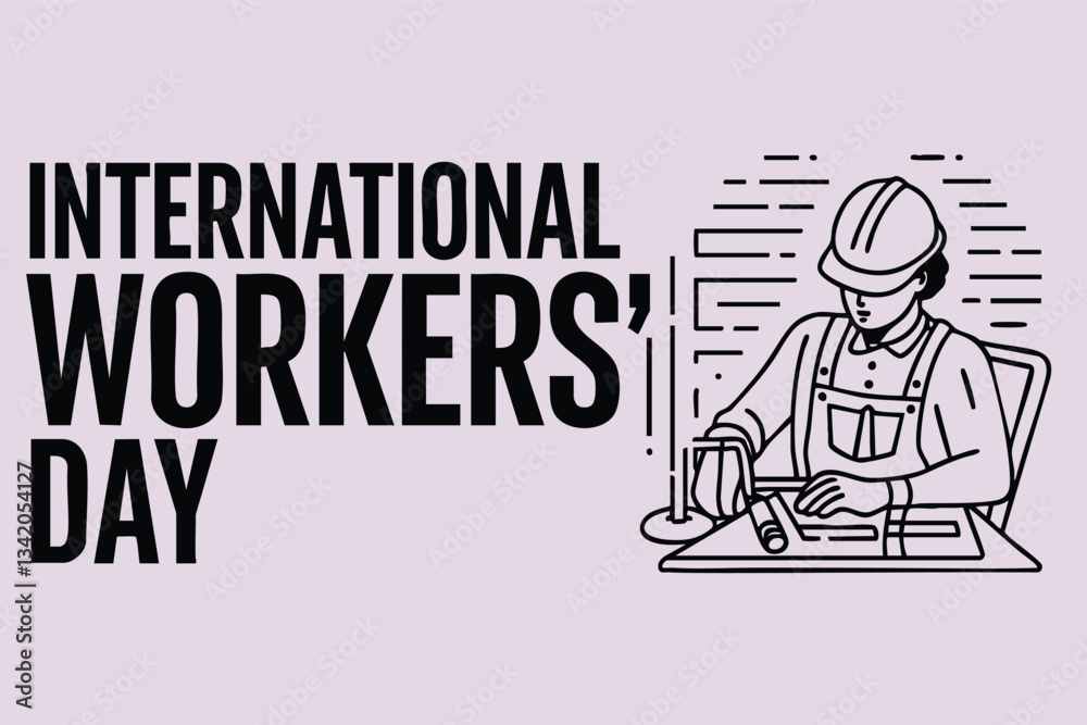 Naklejka premium A simple, line-art graphic celebrating International Workers' Day