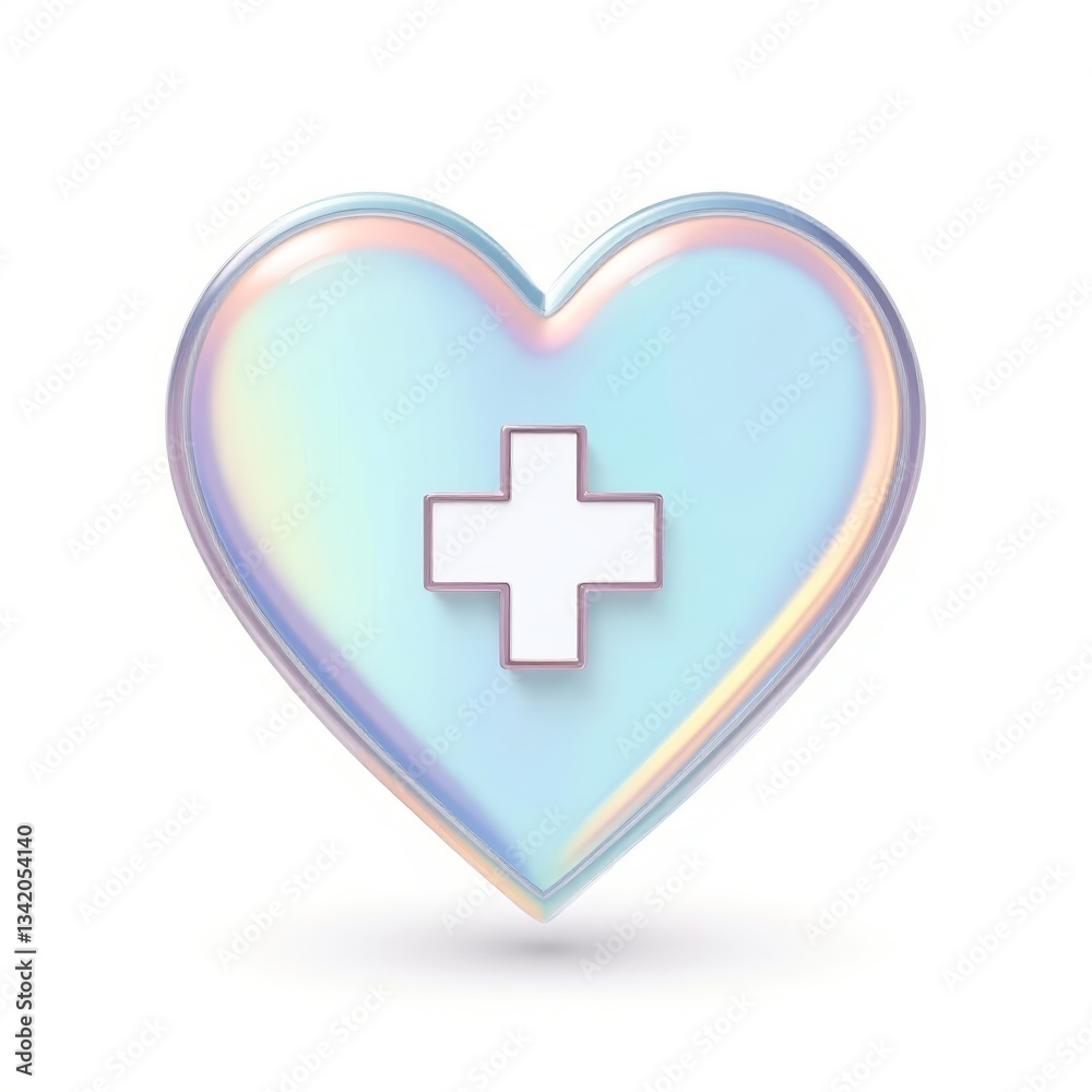 Iridescent heart with medical cross on white background Iridescent heart with medical cross on white background