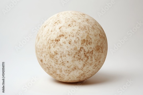 A large, off-white egg with brown speckles, possibly an ostrich egg. photo