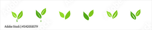 Green leaf logo, Eco symbols with green spring leaves, Simple flat style illustration collection, Ecology elements for eco friendly and bio logo, vegan concept