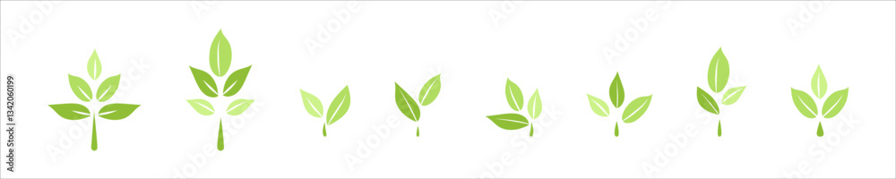Naklejka premium Set of Leaf icons, ecology nature organic element, green leaves flat minimalism illustration, environment and eco friendly concept sign, clip art symbol for label, vegan, save energy and self care