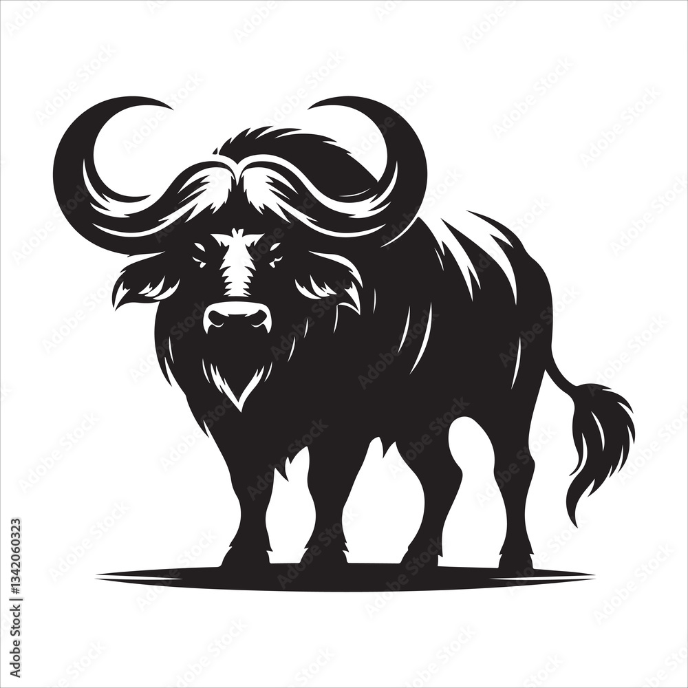 Fototapeta premium Buffalo silhouette vector on a white background