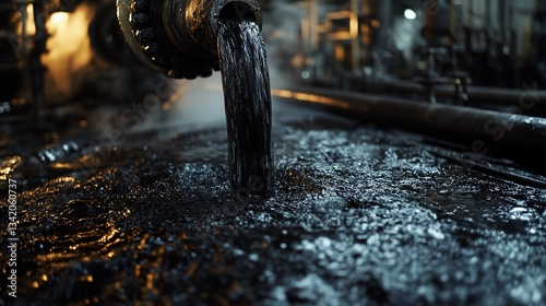 Environmental Pollution, Crude Oil Discharge in Industrial Setting Depicted