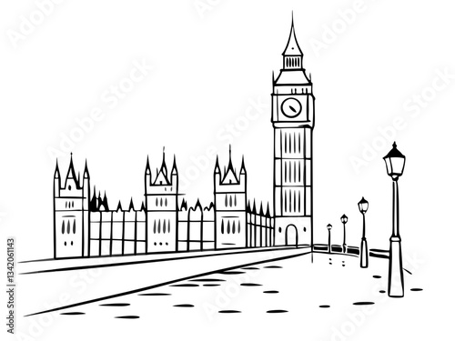 A sketch of Big Ben and the Houses of Parliament at dusk  