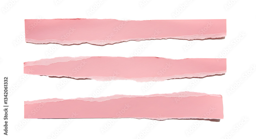 pink ripped paper torn edges strips isolated on white