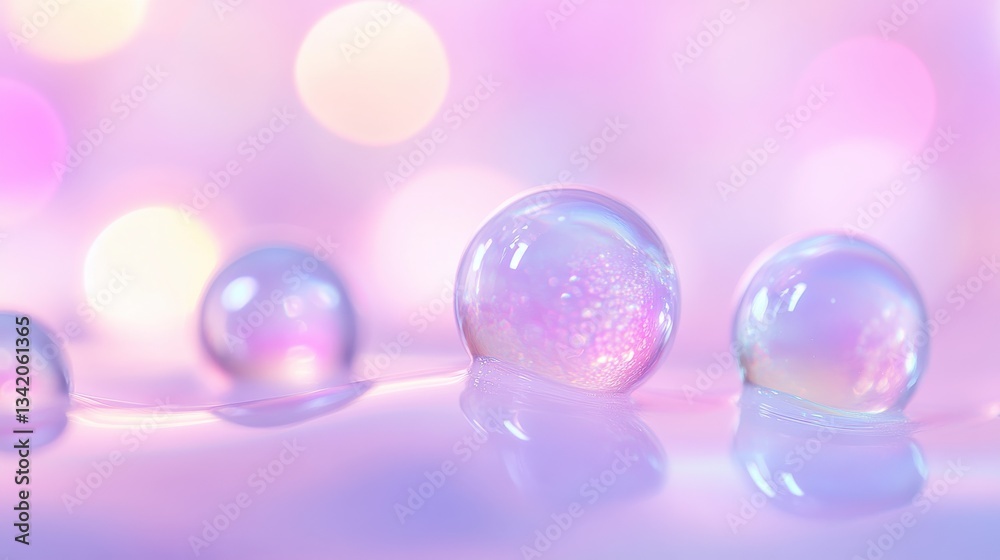Delicate Soap Bubbles on a Soft Pastel Background with Light Glare Delicate Soap Bubbles on a Soft Pastel Background with Light Glare