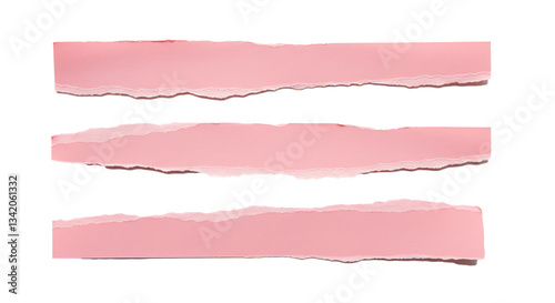 pink ripped paper torn edges strips isolated on white