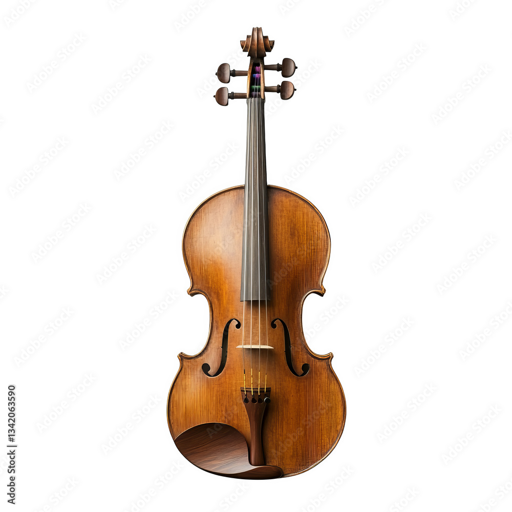 Obraz premium Wooden violin, classical stringed instrument, on transparent background