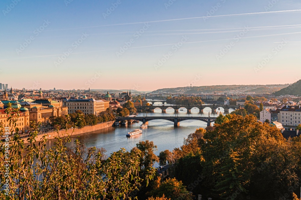 Obraz premium Czech Republic over river Vltava with Bridges