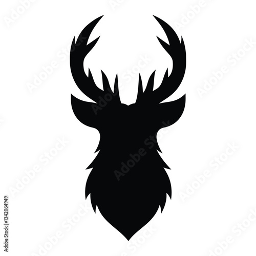 Majestic Stag Deer Head Silhouette - Black Vector Illustration