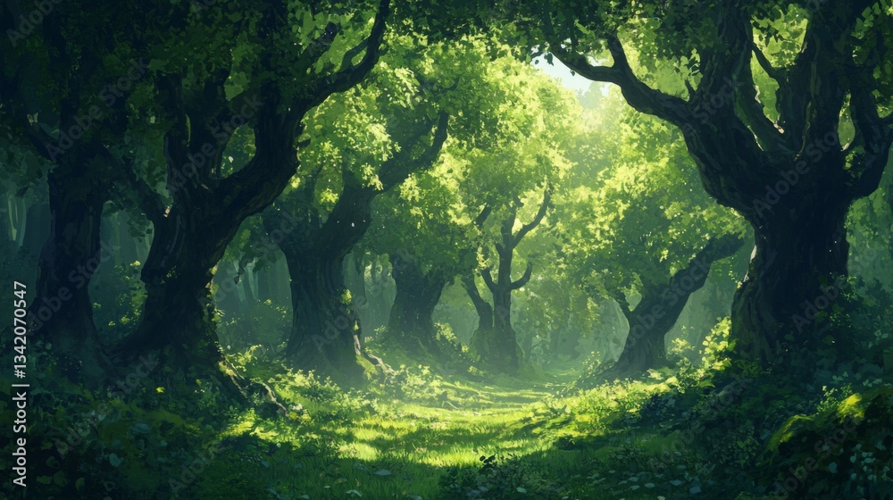 Fototapeta premium Sunlit Green Forest Path