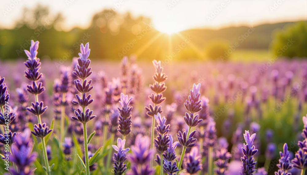 Obraz premium Lavender flowers blooming in a sunlit field