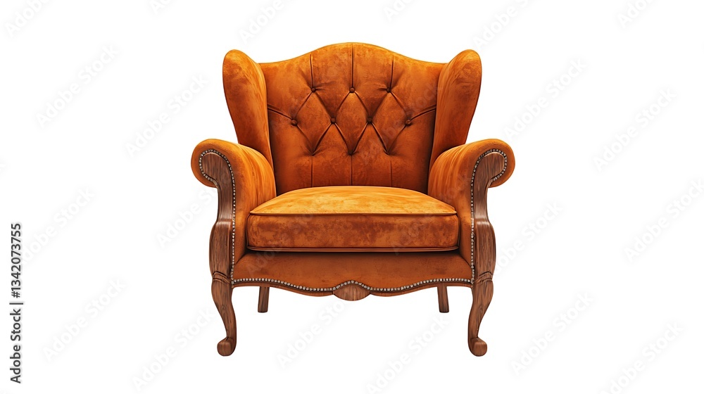 A mid-century modern chair with wooden arms and a padded seat, isolated on white background A mid-century modern chair with wooden arms and a padded seat, isolated on white background