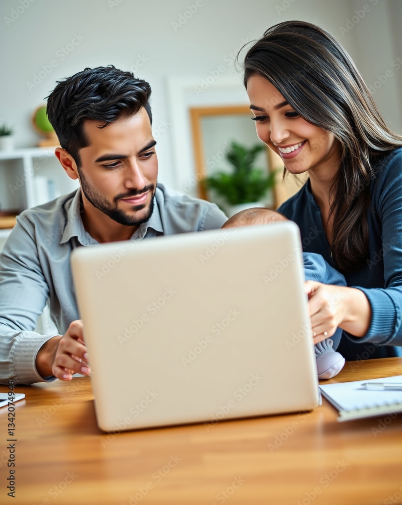 Family Working Together on a Laptop at Home with Baby Family Working Together on a Laptop at Home with Baby